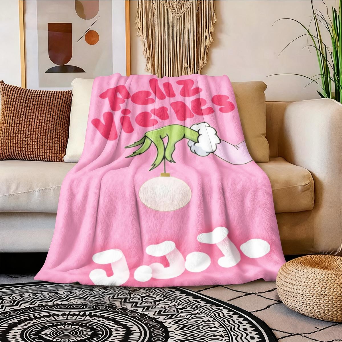 Comfortable Christmas Cartoon Grinch Blanket, Flannel Throw for Holiday Gifts, Soft and Skin-Friendly, Perfect for Home Use