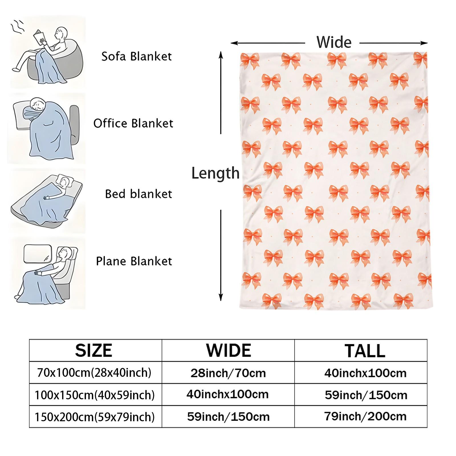 Cute Bow Knot Throw Blanket, Kawaii Pastel Ribbon Soft Flannel Blanket for Sofa Bed, Cozy Gift for Girls Women