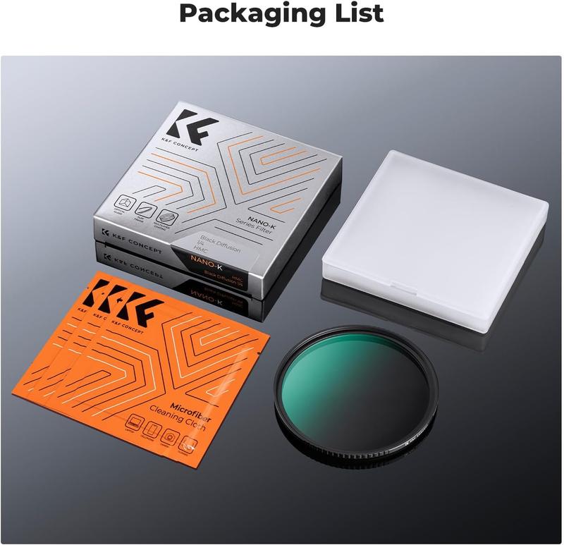 [K&F CONCEPT] Black Diffusion 1/4 Filter Mist Cinematic Effect Filter with 18 Multi-Layer Coatings for Video/Vlog/Portrait Photography (K-Series)
