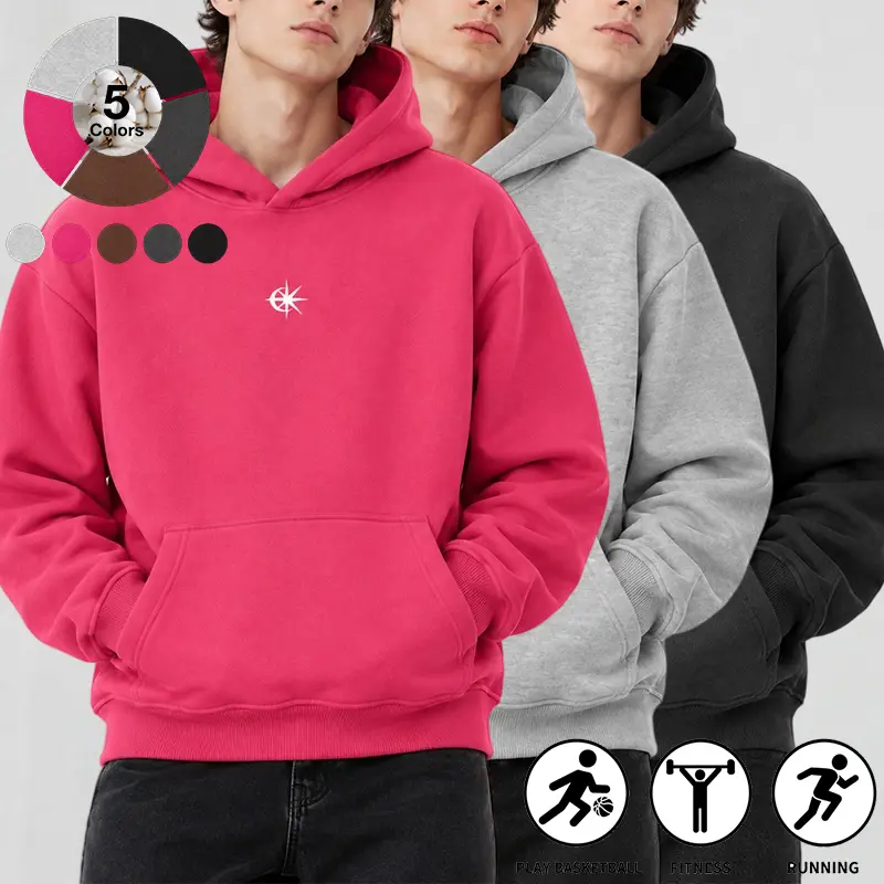 Men's Long Sleeve Loose-Fit Soft Cotton Blend Washed Hoodie - Relaxed Medium Cut, Drop-Shoulder, Small Star Chest Print, Kangaroo Pocket, Ribbed Trim Cuffs & Hem, Casual Wear Tops for Street Outfits