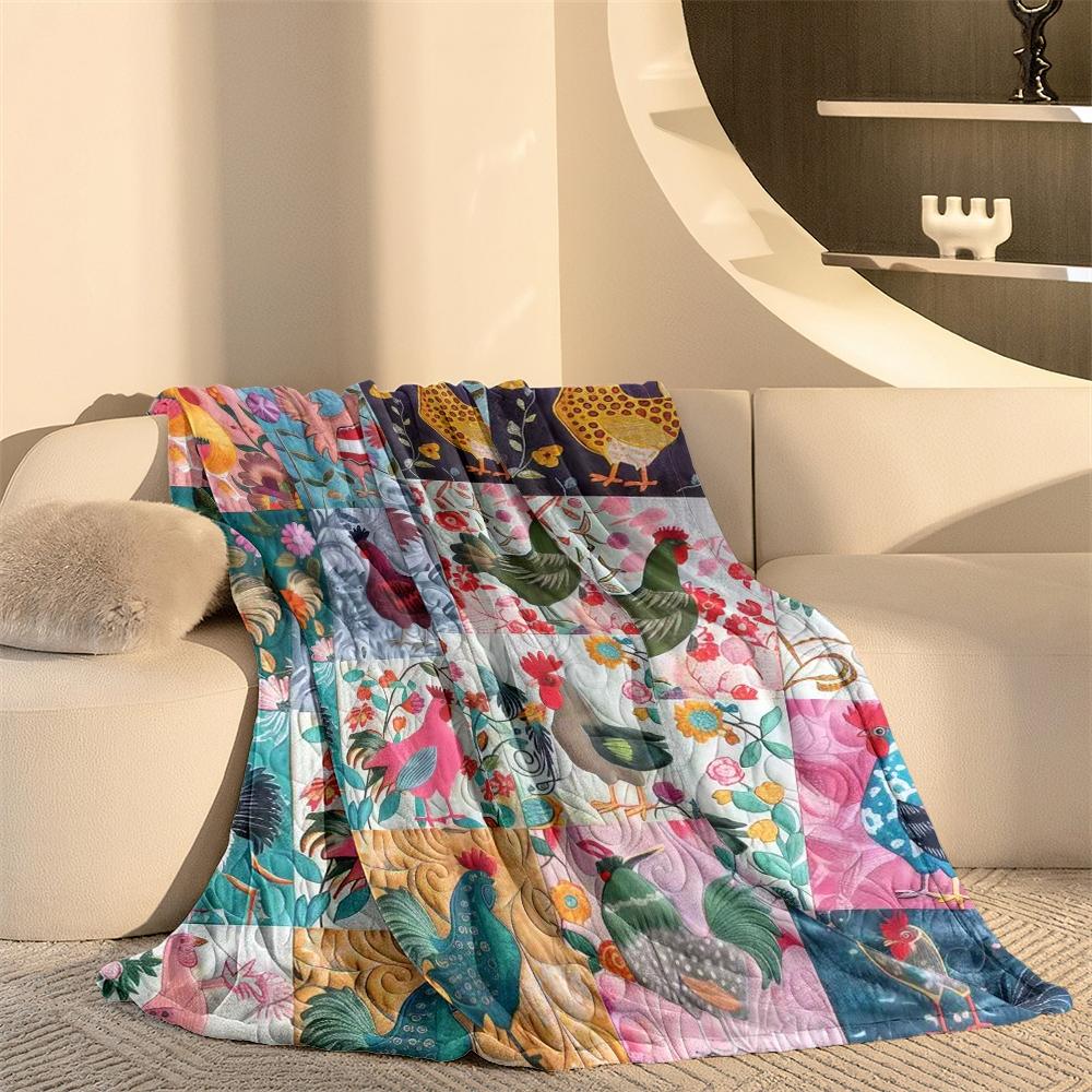 Cute Patchwork Chicken Pattern Blanket, Ultra Soft Flannel Throw Blanket, Shawl Blanket, Small Cover Blanket, Perfect Holiday Gift