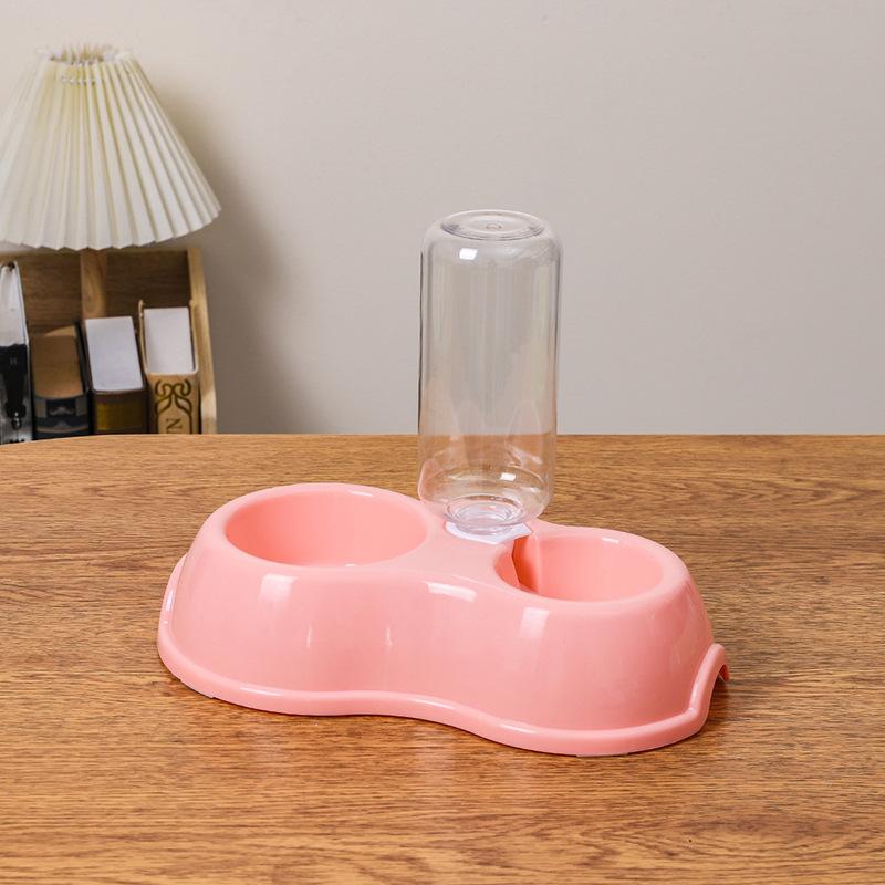 Plastic Dog Bowl Set with Water Fountain, Economic Dual Bowls Feeding Dish for Dogs & Cats, Pet Drinking Fountain Accessory