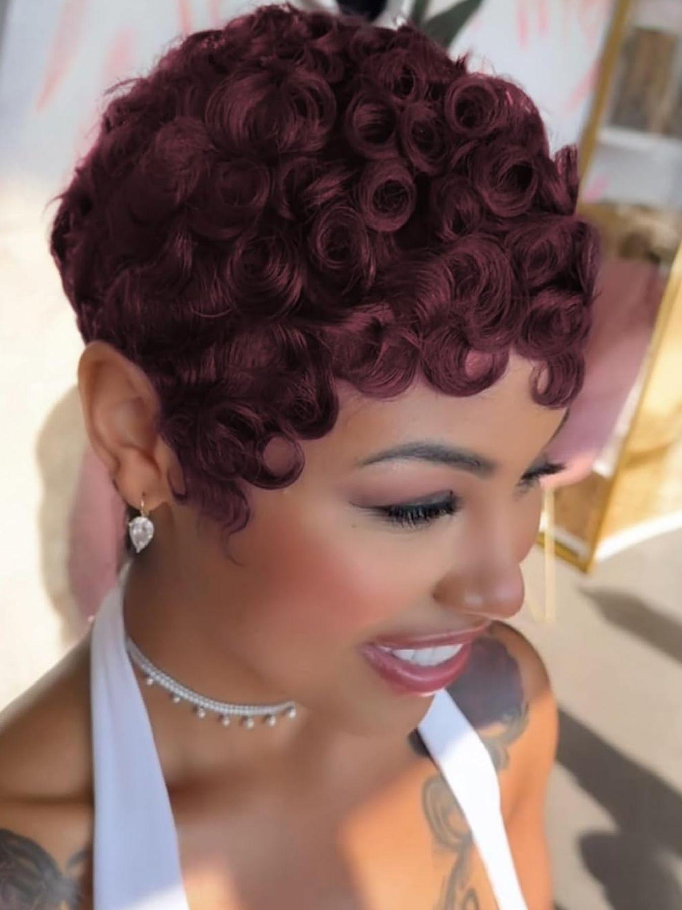 100% Human Hair Pixie Cut Wig with Layered Curls Glueless Design Natural Black Layered Pixie Wig Human Hair for Black Women  main image 3