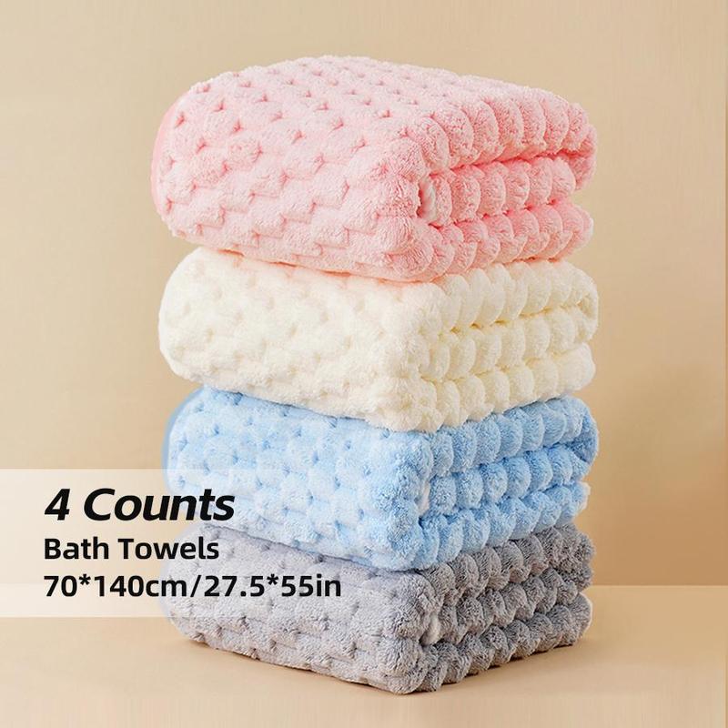 Soft Microfiber Bath Towel Set, 4 Counts/set Colorful Water Absorbent Towel, Suitable for Beaches, Bathrooms, Camping, Spas, Fast Drying, Suitable for Gym, Travel and Daily Comfort, Premium Bath Towels