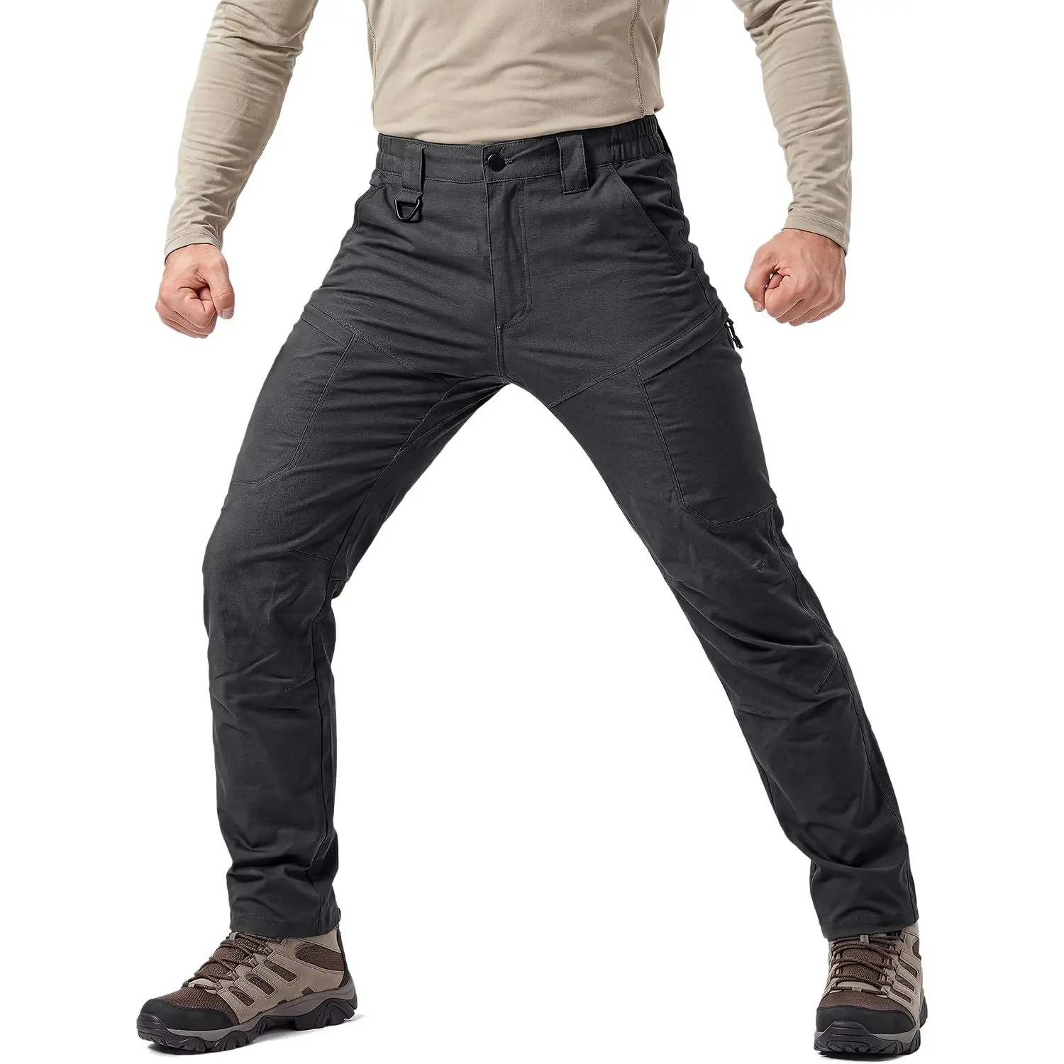 FRONTEND Men's Full-Length Ripstop Fabric Tactical Cargo Pants, Water-Resistant, 8 Multiple Pockets, Reinforced Gusset & Knees & Crotch, Outdoor for Hiking, Work