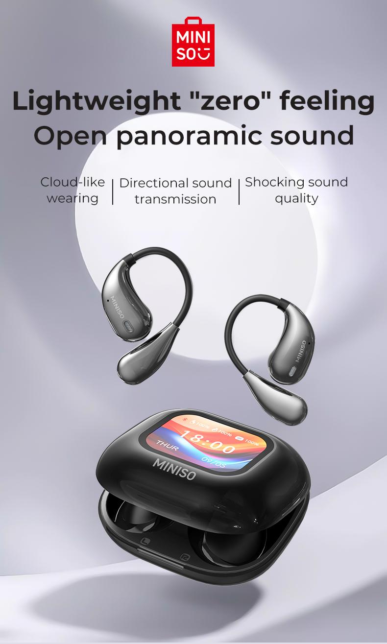 MINISO M95 Open Ear Headphone Earbuds Open Ear Bluetooth 5.4 Headphones with LED Display Screen OWS Earphones Wireless Earbuds with Earhooks Bluetooth Earbuds for Running,Driving,Working