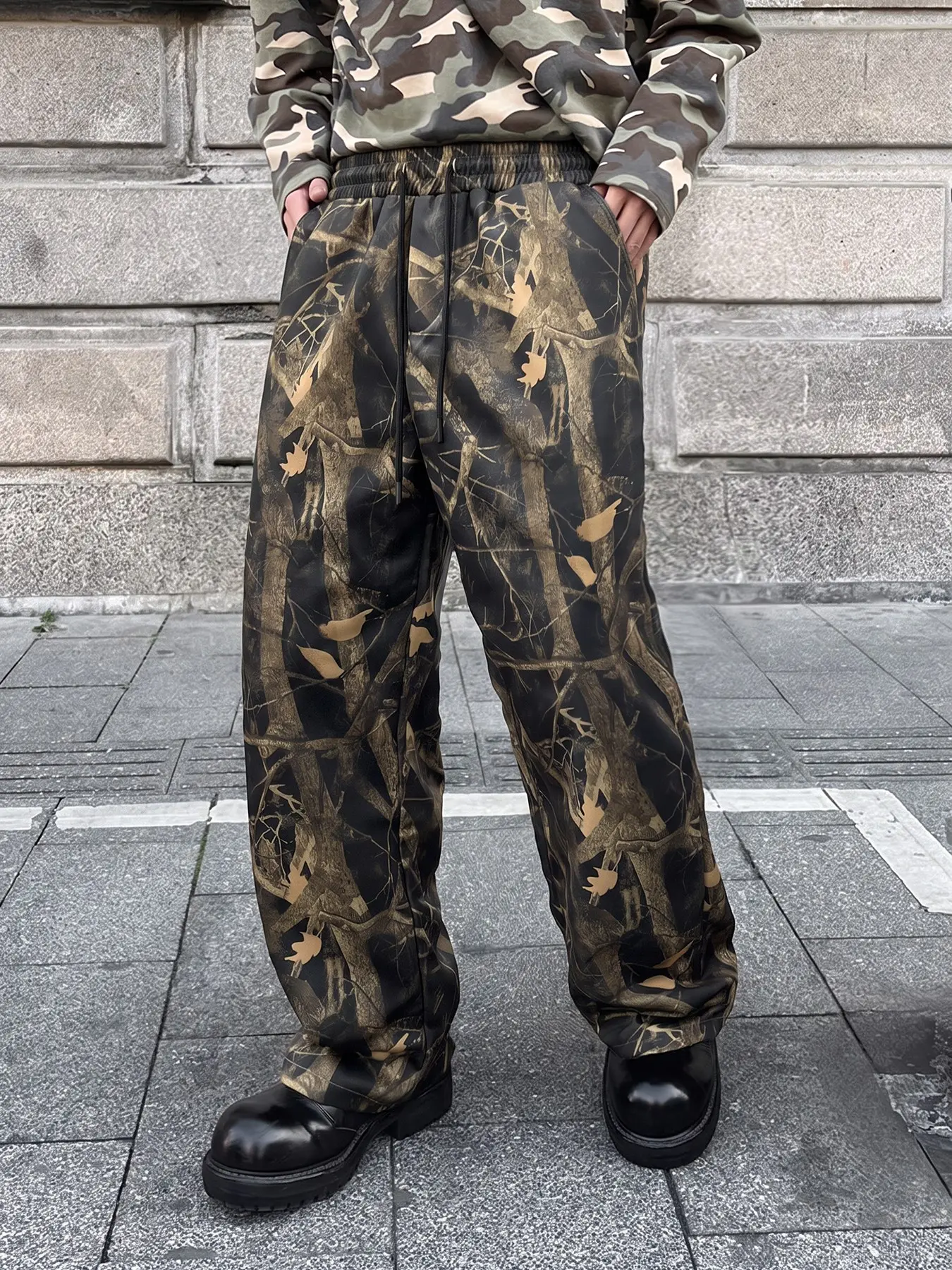 Men's Leaf Camo Wide Leg Pants, New 2026 Camouflage, Versatile Comfortable Loose Fit, Trendy Men's Fashion Pants, All Seasons