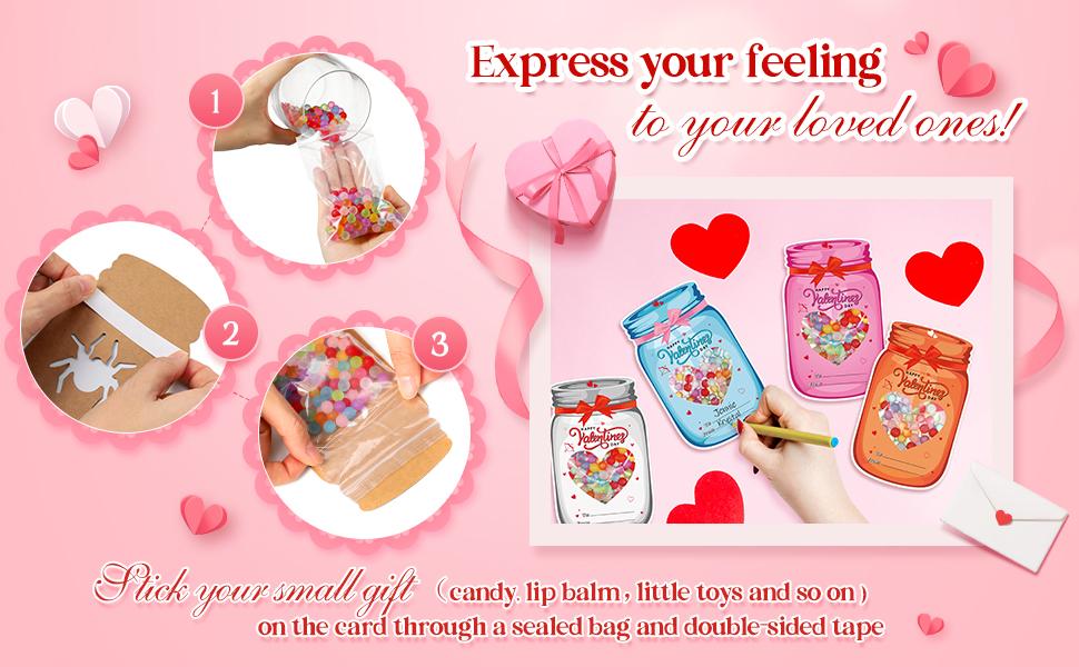 36/100 Pcs Valentine's Candy Cards Kids Gifts Set with Plastic Domes DIY Craft Treat Holder Bulk Class Valentines Candy Exchange Gifts for Couples Families School Party Classroom Gifts