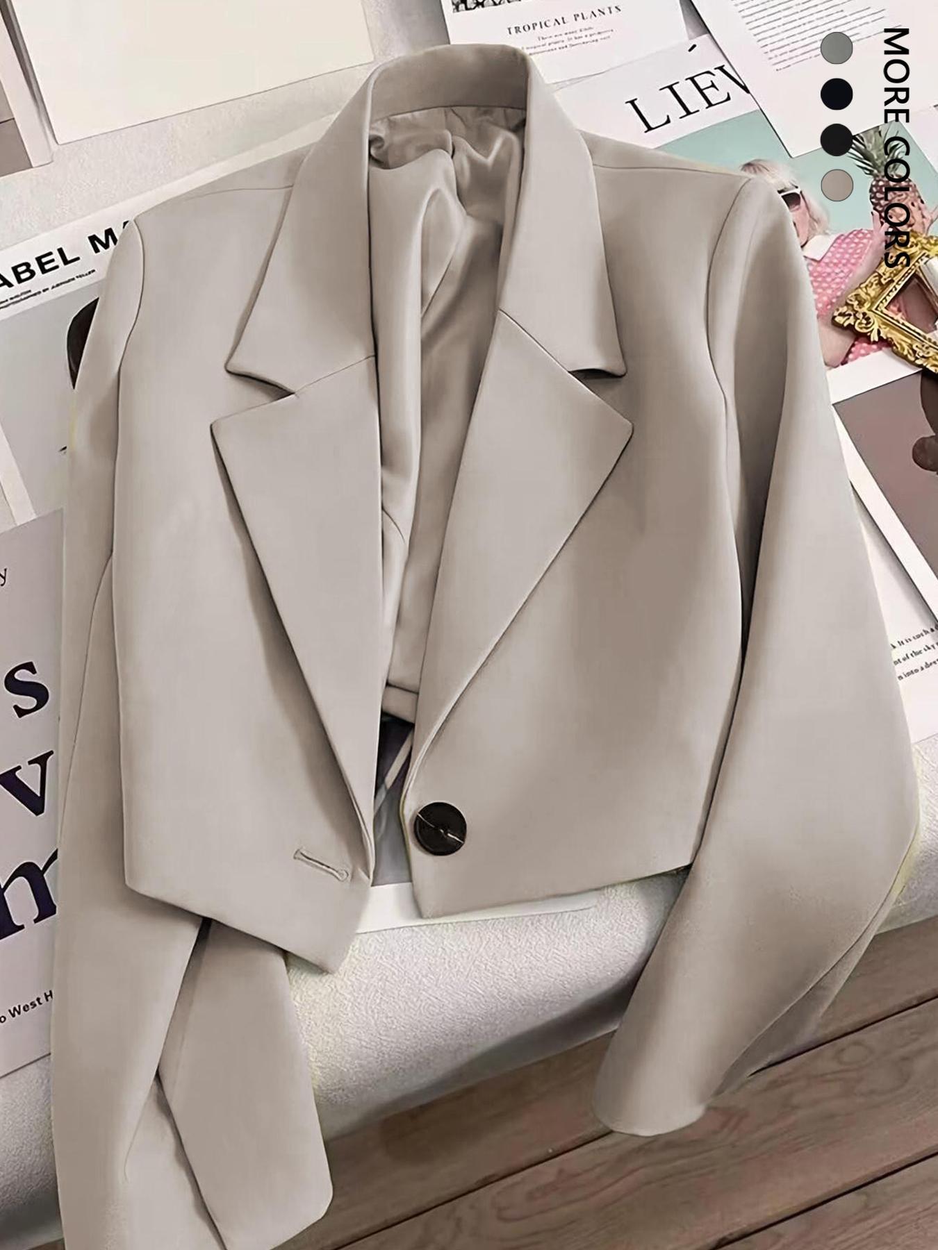 Women's Solid Color Lapel Collar Fitted Blazer Jacket, Casual Fashion Aesthetic Long Sleeve Outerwear for Work Office Business, Ladies Clothes for Fall & Winter