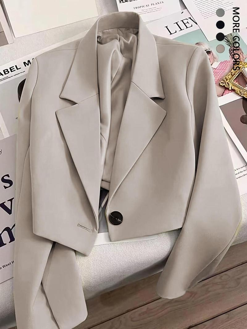 Valentine's Day Women's Solid Color Lapel Collar Blazer, Casual Fashion Long Sleeve Outerwear for Work Office Business, Ladies Clothes for Fall & Winter