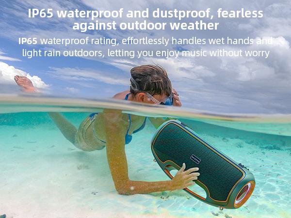 Portable Bluetooth Speakers 200W Peak Sound Deep Bass IP65 Waterproof Outdoor w 2 Subwoofer Tweeter DSP Bass Boost Fast Charging TWS TF USB AUX 24H Playtime Audio