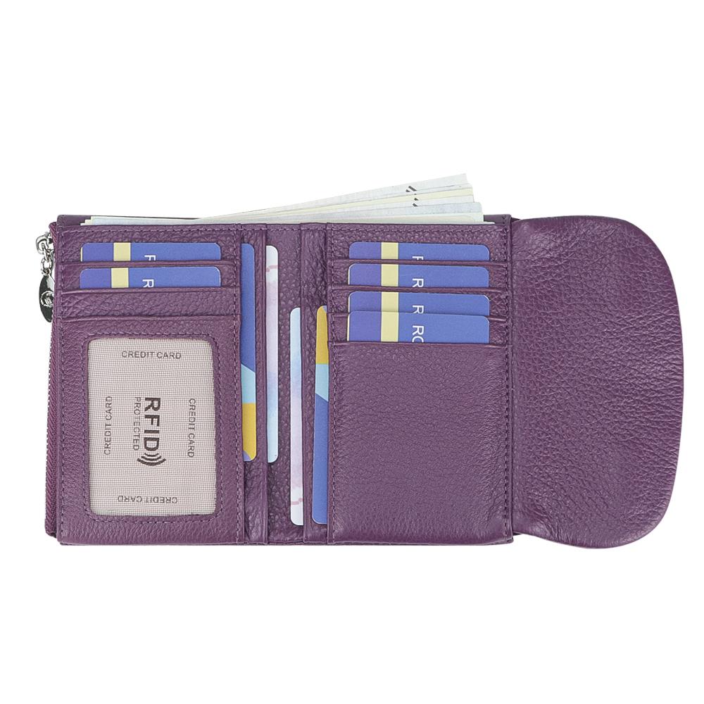 Royal Bagger RFID Blocking Women's Short Wallet Genuine Leather Multi-card Slots Card Holder Trifold Purse Magnetic Opening 2063 SpringStatements