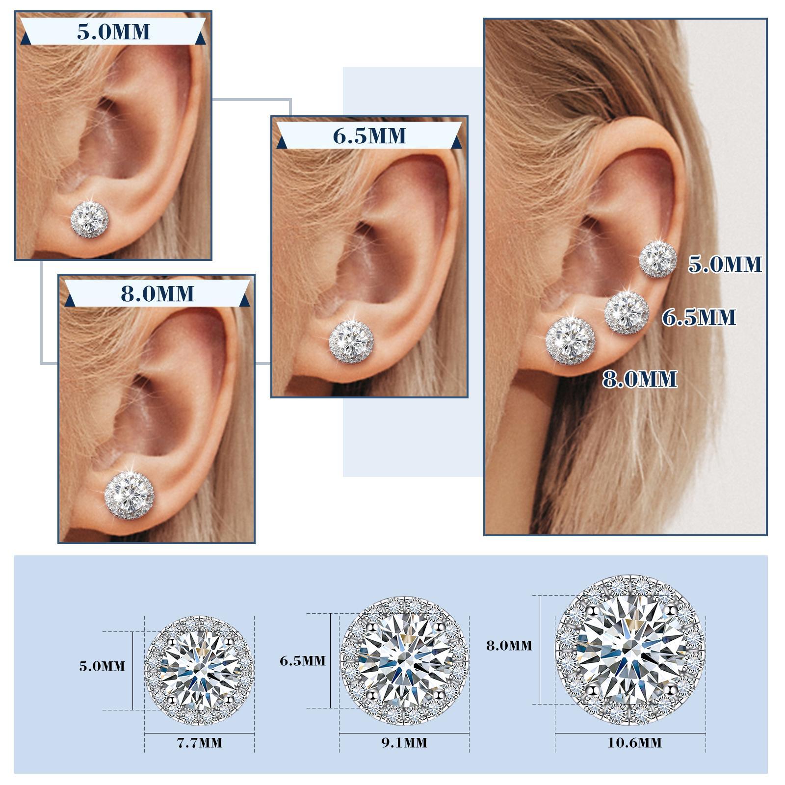 [D1 E103 ] S925 Halo VVS Round Cut Synthetic Moissanite Stud Earrings Screw Back Halo Synthetic Moissanite Earrings Jewelry Perfect Birthday Gift Men's Women's Silver Studs Gold Studs Wedding Set E103