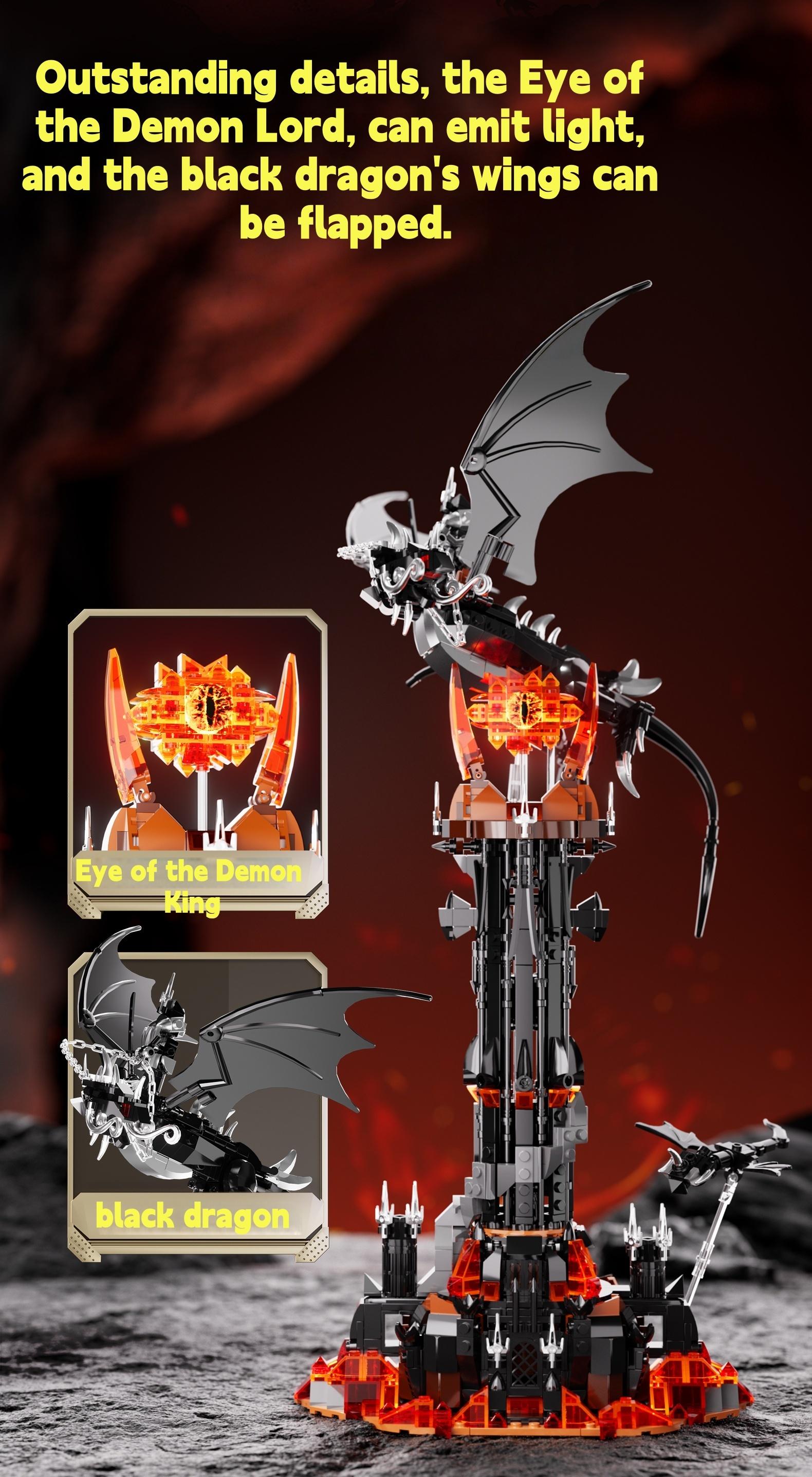 Pl6001 Dark Dragon and Magic Tower Castle Building Set, Model Kit, Creative Decor Statue, LED Light, Ideal Gift for Collectors