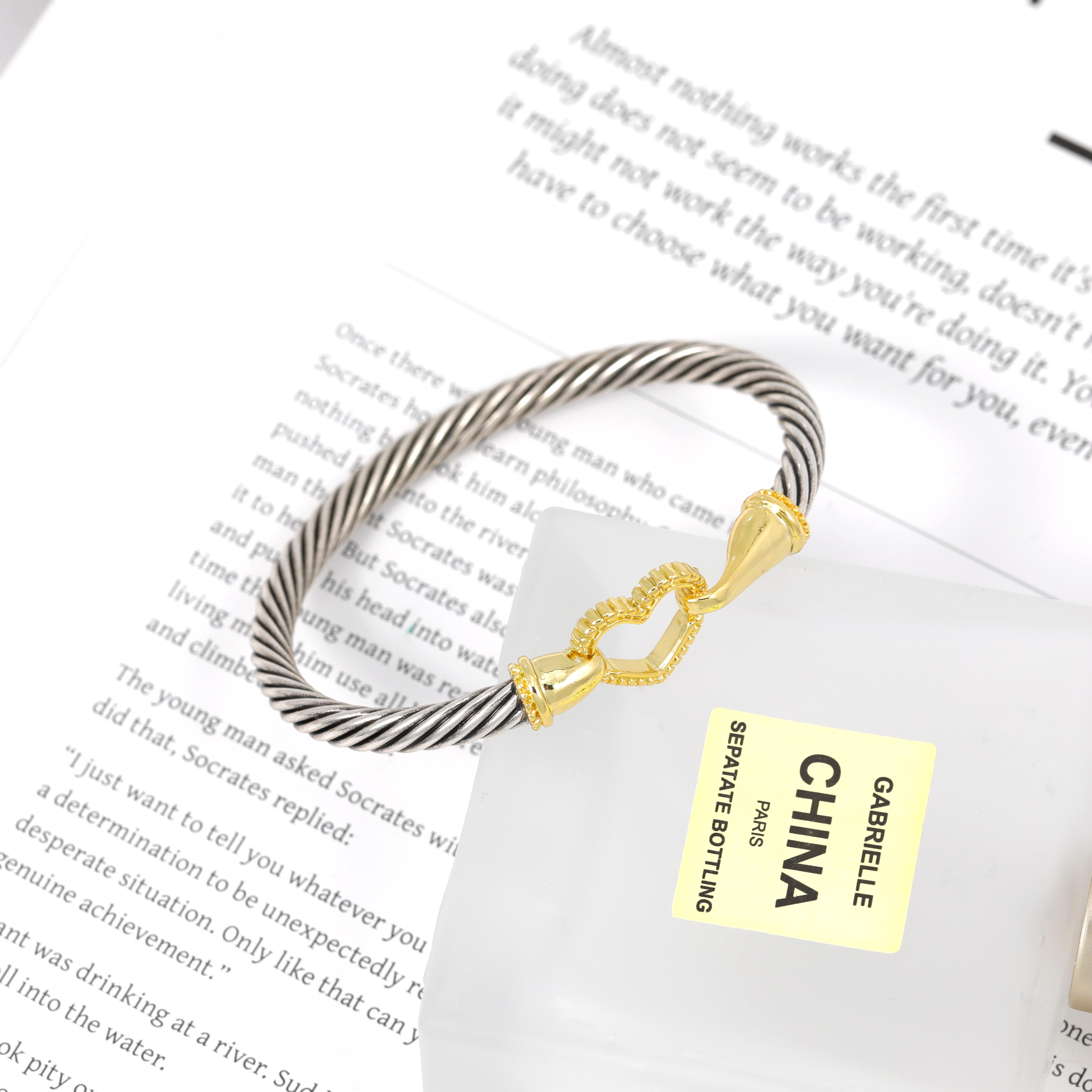 Mytys Cable Chain Link Bracelet Two Tone Circles Wire Bangle Designer Inspired Classic Jewelry Gift Stainless Steel Wrist Adjustable Cuff For Women