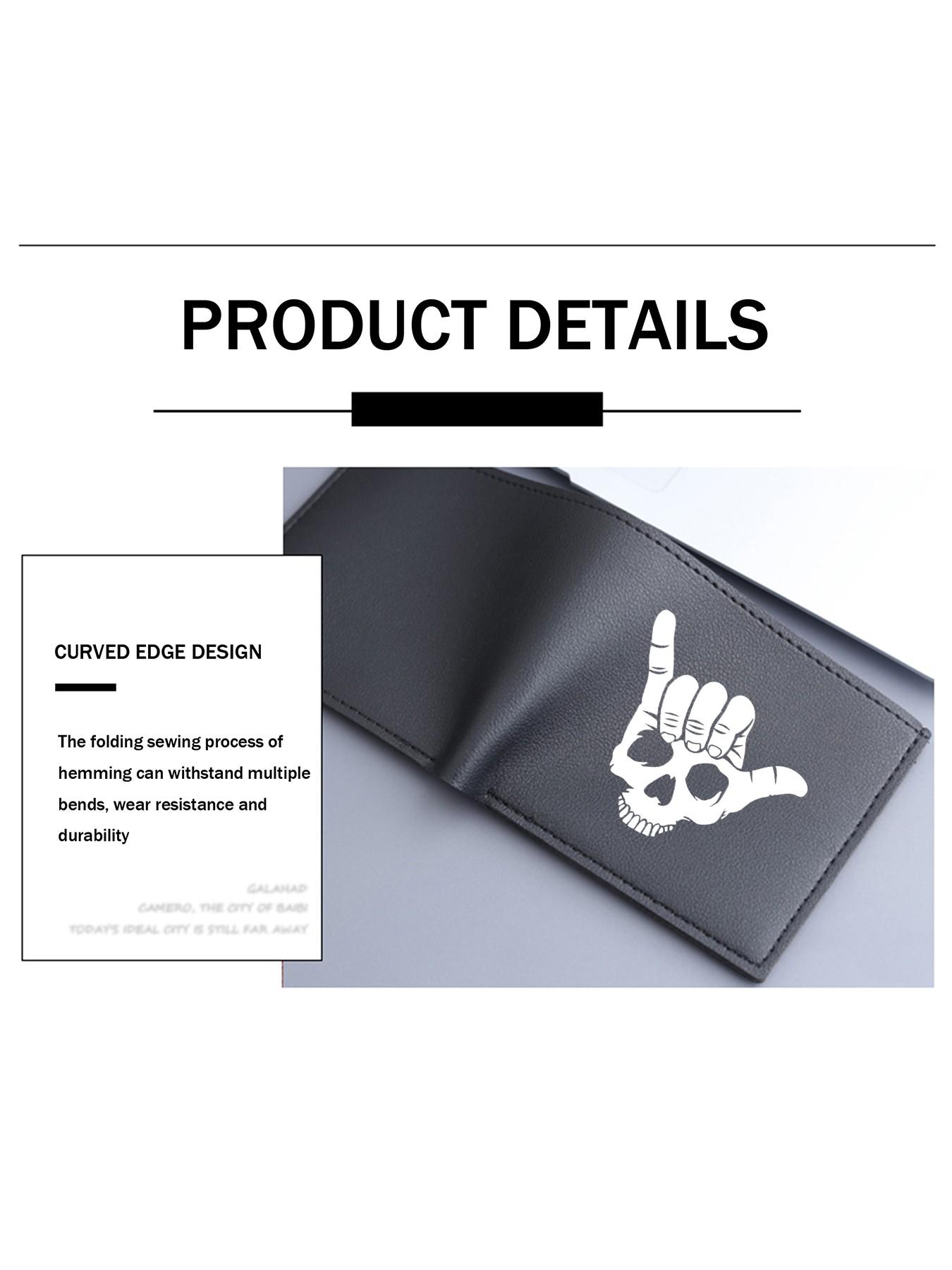 Unisex Skull Shaka Hand Print Bifold Wallet, PU Leather Multiple Card Slots Purse, Casual Everyday Carry Wallet for Men Women, Ideal Gift for Surfers  Trendsetters