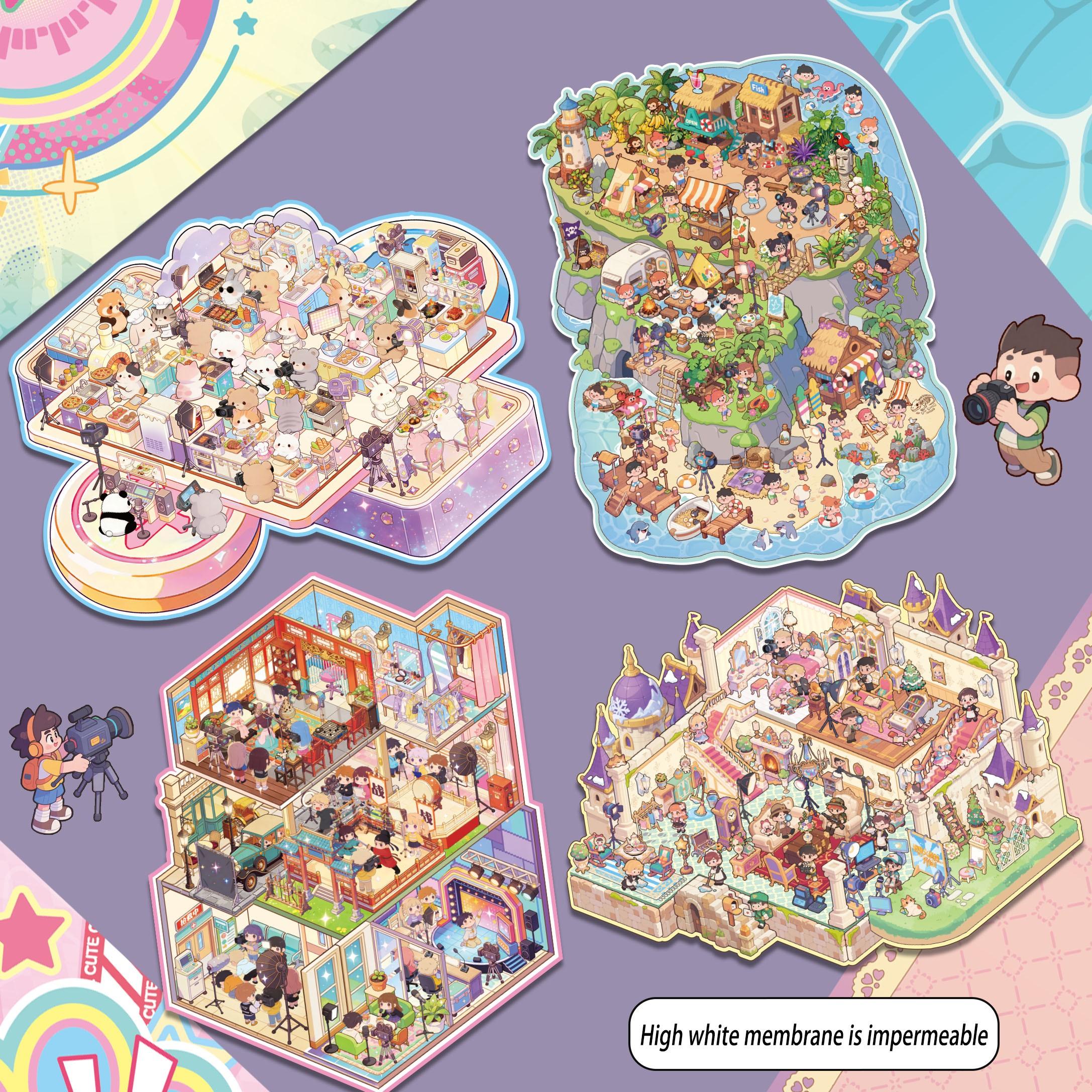 Large DIY Scene Stickers, Fun TV Show Battle Stickers, Stress Relief 3D House Stickers, Cute Educational Journal Stickers