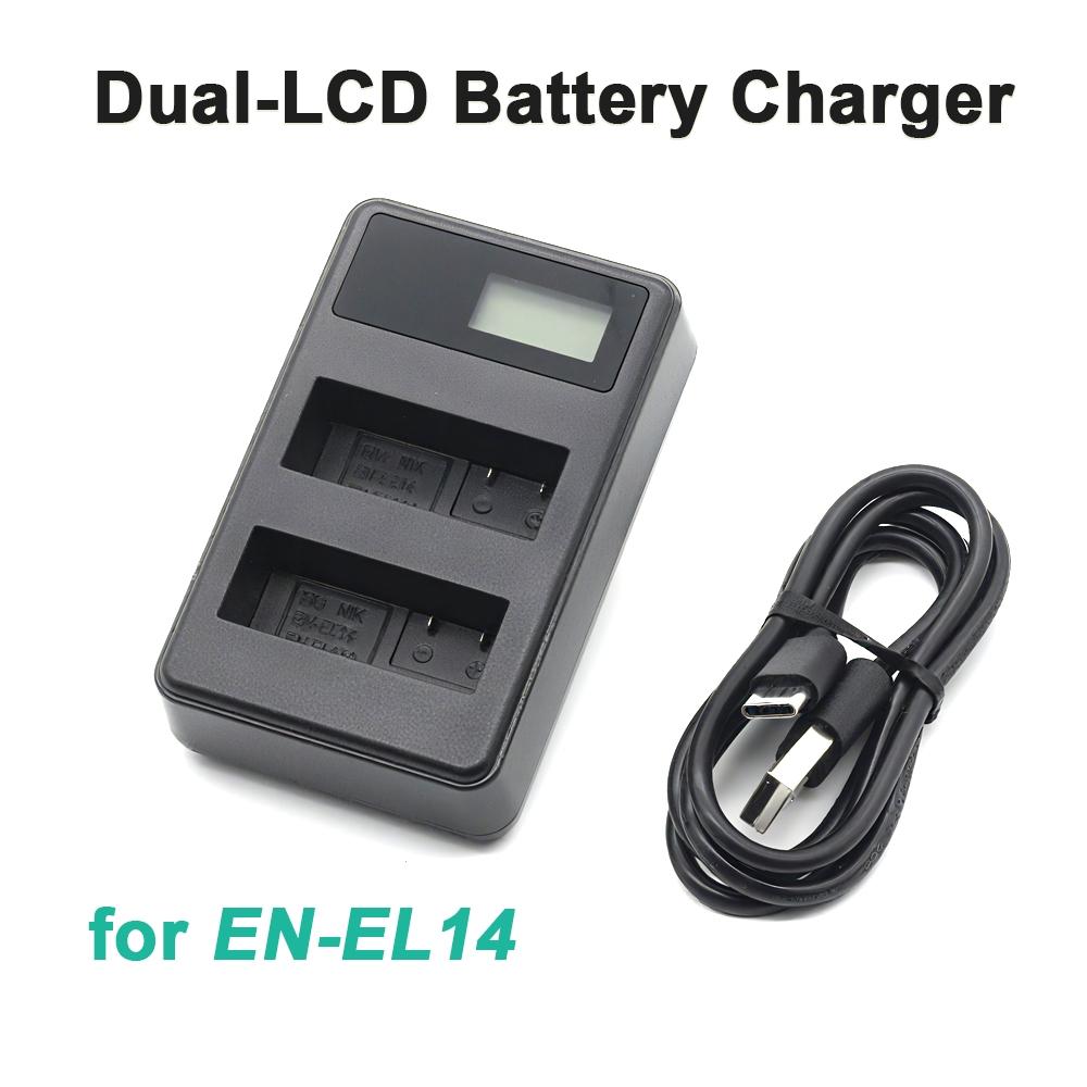 1Pcs EN-EL14 Dual Slot Camera Battery Charger, LCD Display, Suitable for Nikon MH-24 Charger, P7000, P7100, P7700, P7800, D3100, D3200, D3300 DSLR Camera Battery Charger (batteries not included in the product)