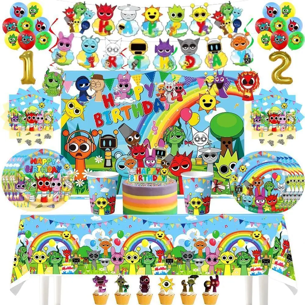 Incredibox Sprunki Game Birthday Party Supplies Decoration Disposable Cup Plate Tablecloth Balloon Backdrop for Kids Baby Shower