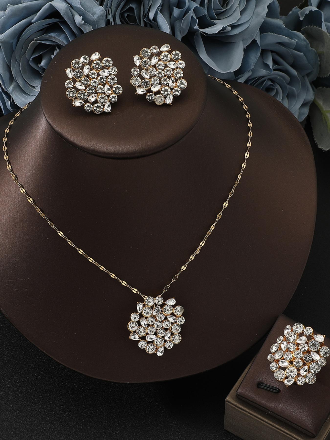 Stainless Steel Jewelry Set for Women, Includes Necklace, Ring, Earrings, Elegant Plain Design, All Seasons Wear, Alloy Chain Material