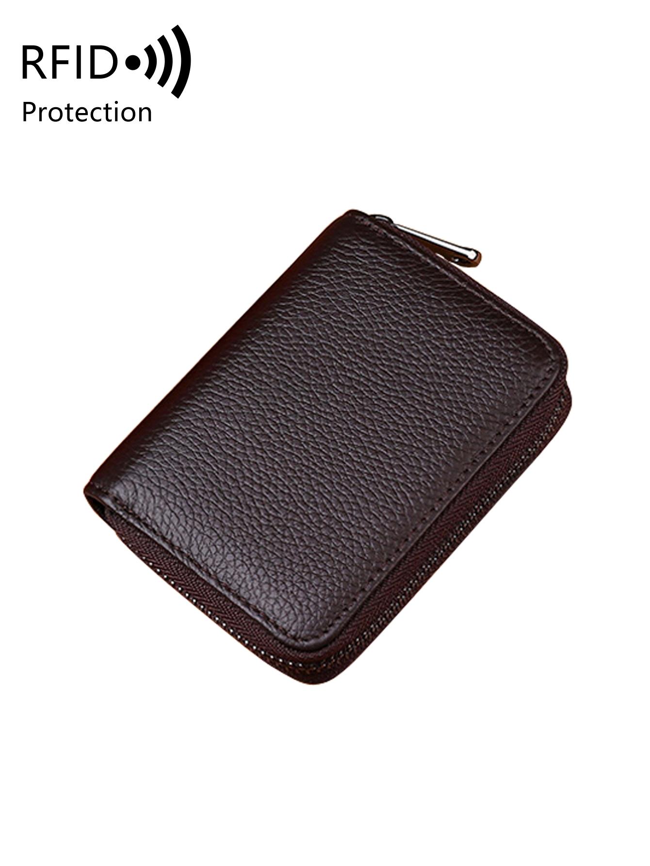 Men's Leather Wallet with RFID Blocking, Stylish Credit Card Holder, Secure and Fashionable Design, Ideal for All Seasons, Zipper Card Holder