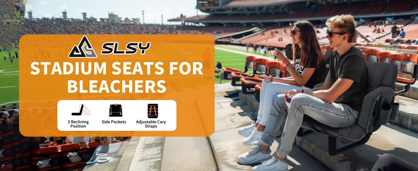 SLSY Thick Stadium Seats for Bleachers with Back Support, Folding Stadium Seats Bleacher Seats with Backs and Cushion, 6 Reclining Positions Stadium Chair for Sporting Events Outdoor Indoor