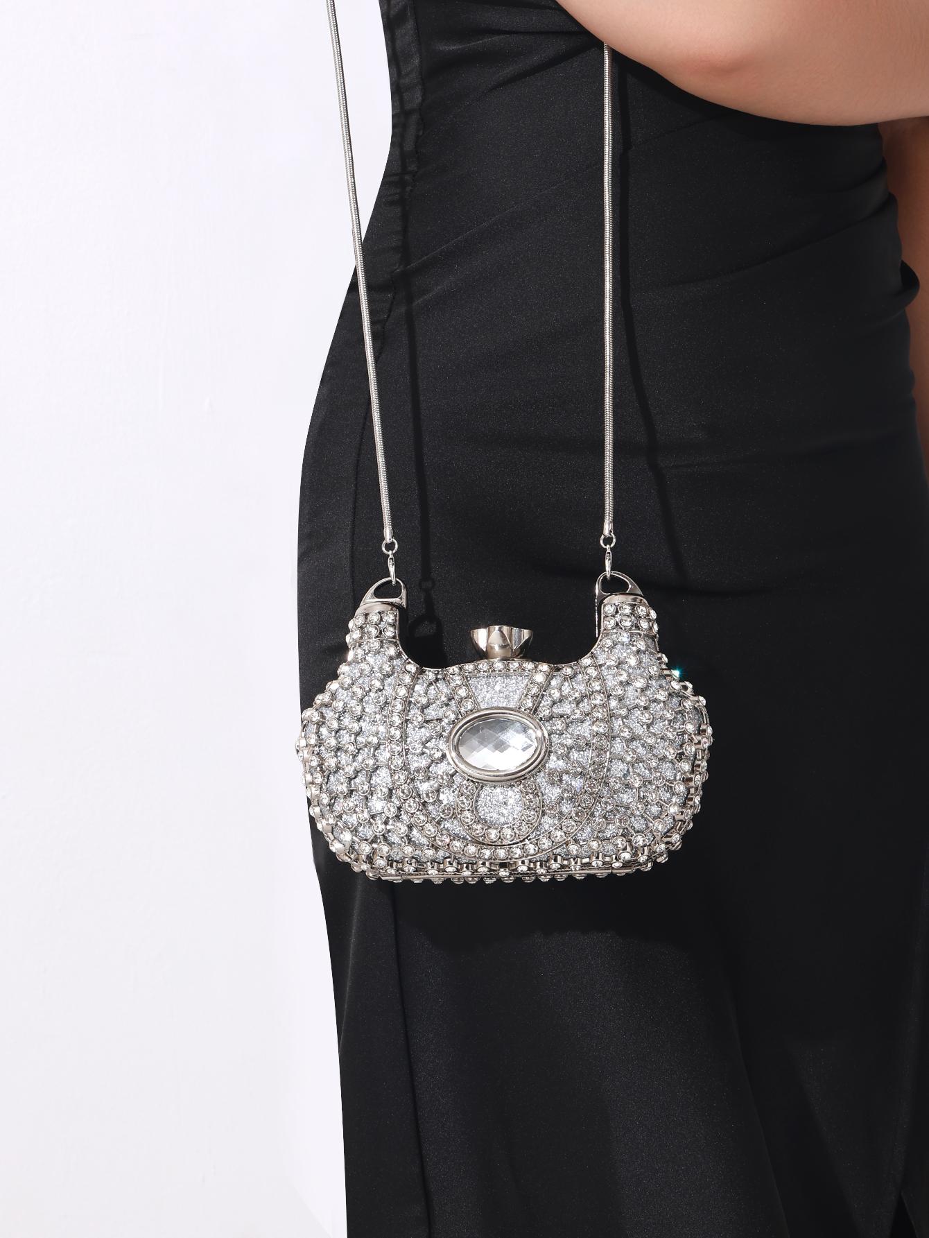 Elegant Crystal Diamond Evening Bag, Handmade Luxury Clutch, Perfect for Weddings & Parties, Fits 6.5-Inch Phone, Versatile Crossbody Design