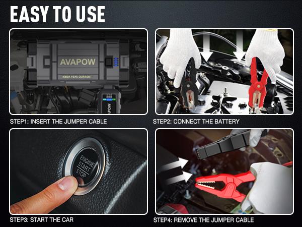 AVAPOW 4000A Car Jump Starter,Power Battery Jump Starter(for All Gas or Up to 10L Diesel), Portable Booster Power Pack,12V Auto Jump Box, LED Light,Auto