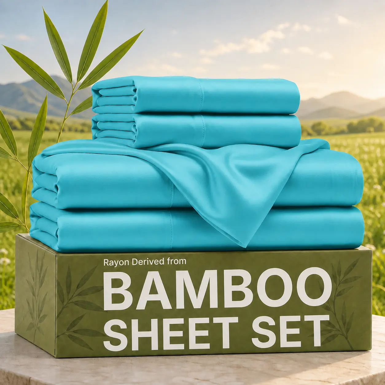 OS OMYSTYLE Bamboo Bed Sheets - Extra Deep Pocket 18" Fitted Sheet, Cooling And Breathable Hotel Luxury French Linen Sheets Set, Super Soft Rayon from Bamboo with Wrinkle-Free