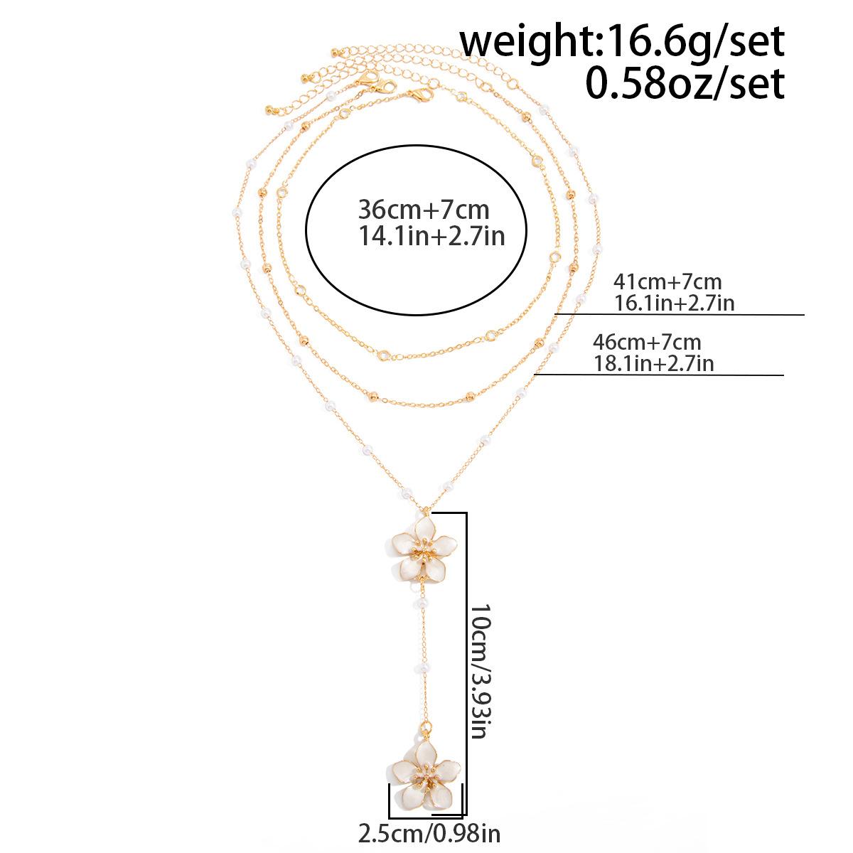 CYL&RY Layered Pearl Flower Lariat Necklace for Women, 3-Layer Chain with Enamel Flower Pendants Faux Pearls, Perfect for Beach Vacations, Summer Outfits, Date Nights, Weddings Tropical Events, Elegant Floral Y2K Jewelry