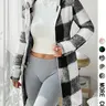 Women's  Plaid Fleece Hooded Fitted Coat, Fitted Casual Fashionable, Soft Fluffy Fleece Fabric & Full Zip Closure & Hooded Design & Mid-Length Silhouette & Multiple Color Options，Valentine，1pc, Autumn Winter Outerwear