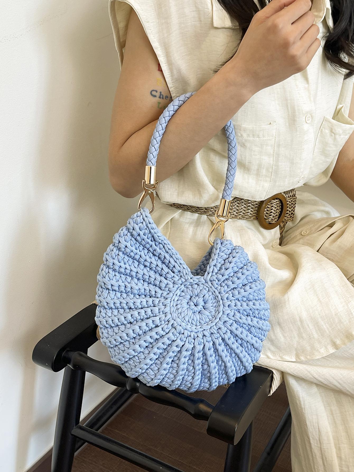 Seashell Pearl Chain Crossbody Bag, Beach Vacation Shoulder Bag, Handmade Crochet Boho Style, Summer Women's Backpack