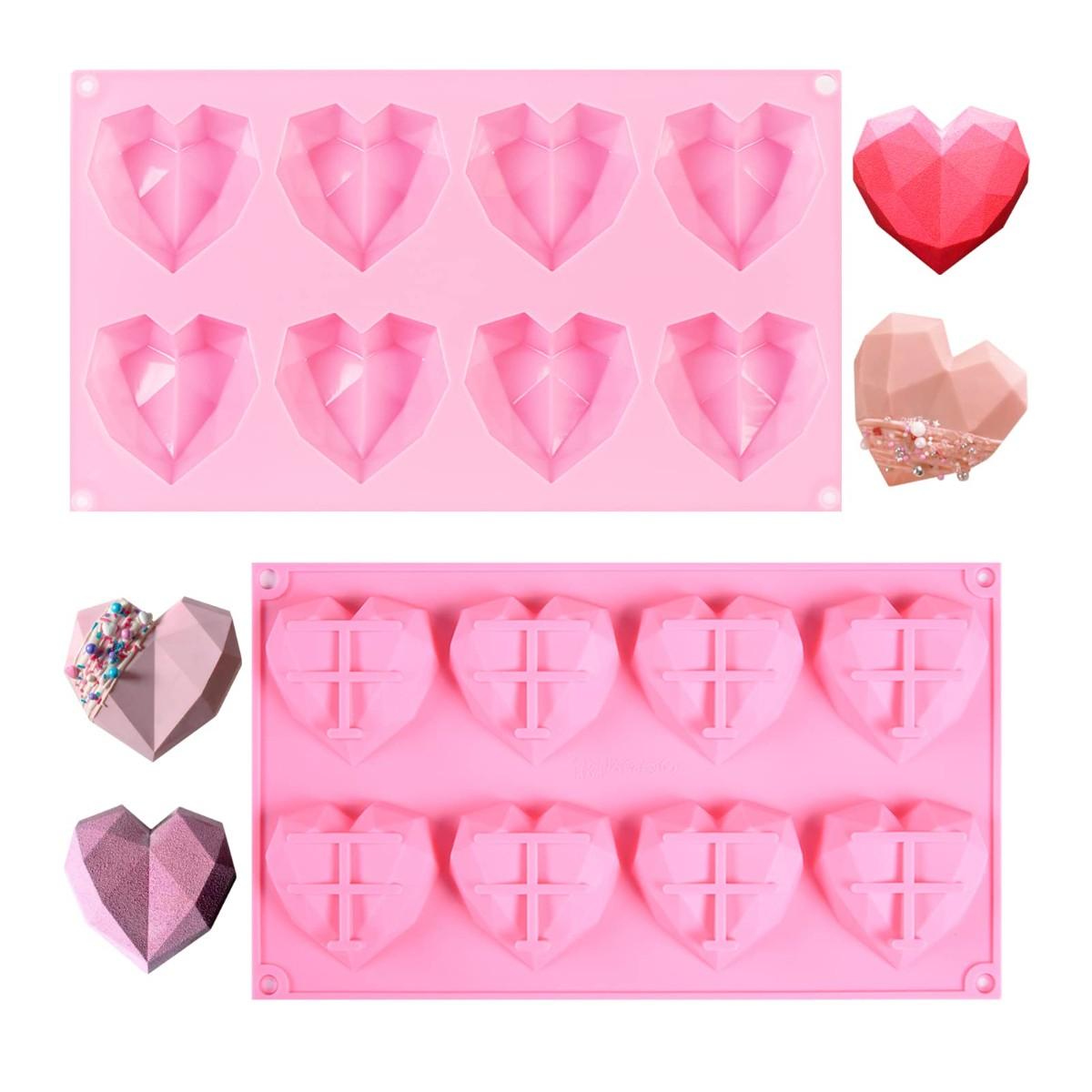 1pc 8-Cavity Diamond Heart Silicone Mold Valentine’s Day Chocolate Candy Mousse Cake Bomb Mold for Baking Heart Shaped Soap Making Mold