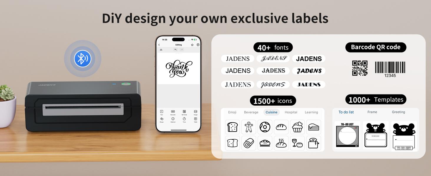 JADENS Shipping Label Printer 668BT, Bluetooth Wireless Thermal Label Printer, Compatible with iOS, Android, Windows, Mac, Chromebook, Widely Used for Etsy, Ebay, Shopify, USPS