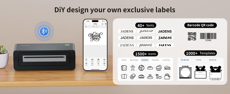 JADENS Shipping Label Printer, Bluetooth Wireless Thermal Label Printer, Compatible with iOS, Android, Windows, Mac, Chromebook, Widely Used for Etsy, Ebay, Shopify, USPS