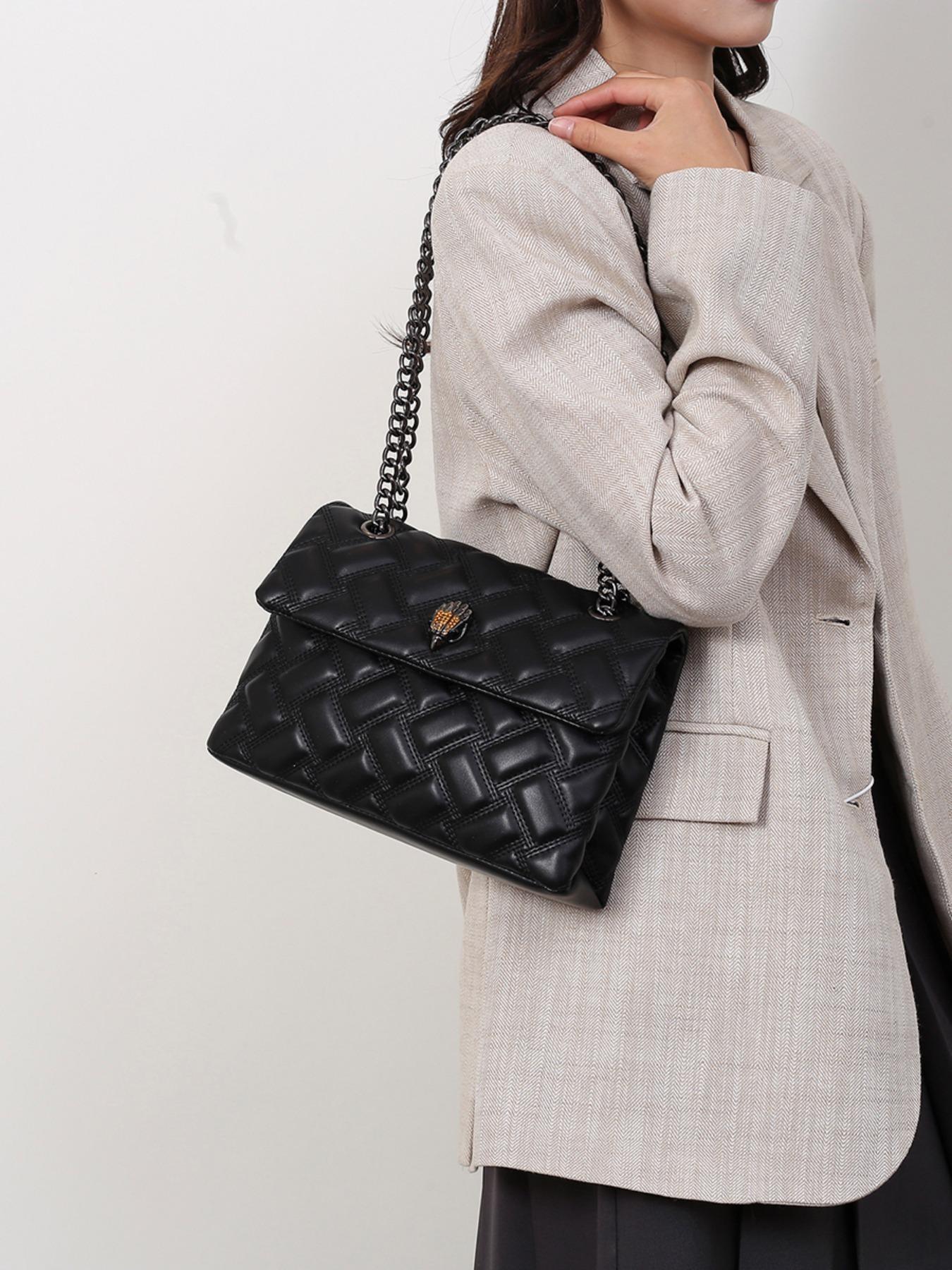 2026 Women's New European Style Chain Bag, Fashionable Patterned Bag, Solid Color Rhombus Embroidery, Large Capacity Crossbody Shoulder Bag, Perfect for Commuting