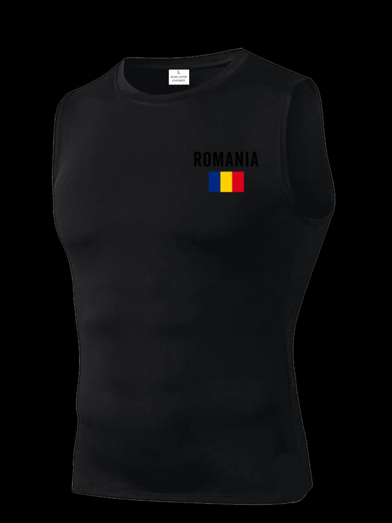 Men's Short Sleeve Sporty Top, Quick-Dry Breathable Fabric, Romania Pattern, Ideal for Gym, Running, Boxing, Outdoor Activities