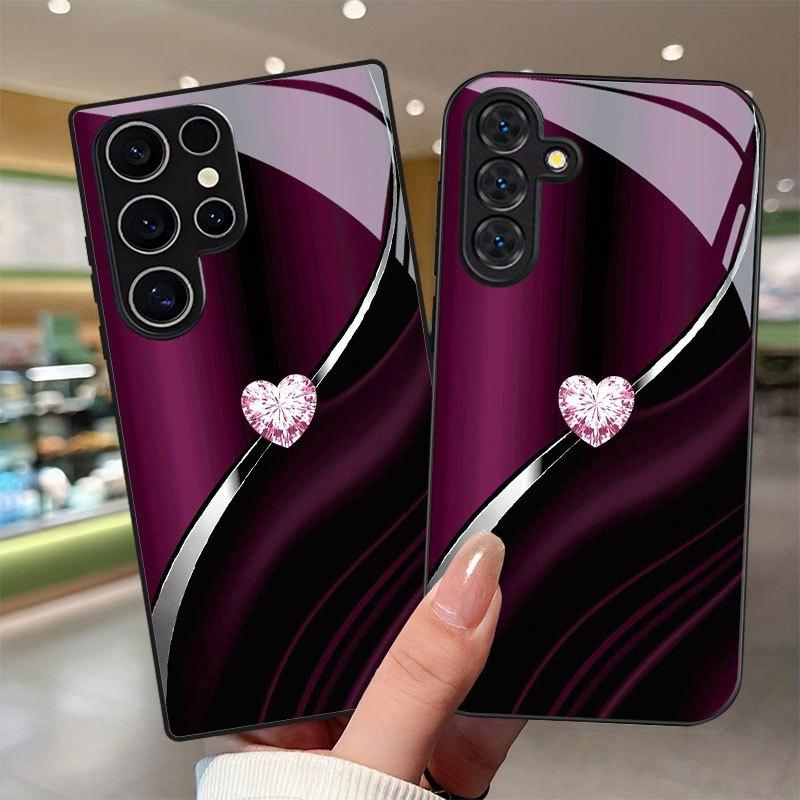 Phone Case - Glitter Heart Design Phone Case with Lens Protection for Samsung Galaxy S9+/S10/S20+/S20 Ultra/S21 5G/S21+/S22/S23 PLUS/S24 Plus/S25/S25 Edge/Note 9/Note 10/Note 10+/Note 20/Note 206 Ultra/Anti-Drop Tempered Glass Protective Case