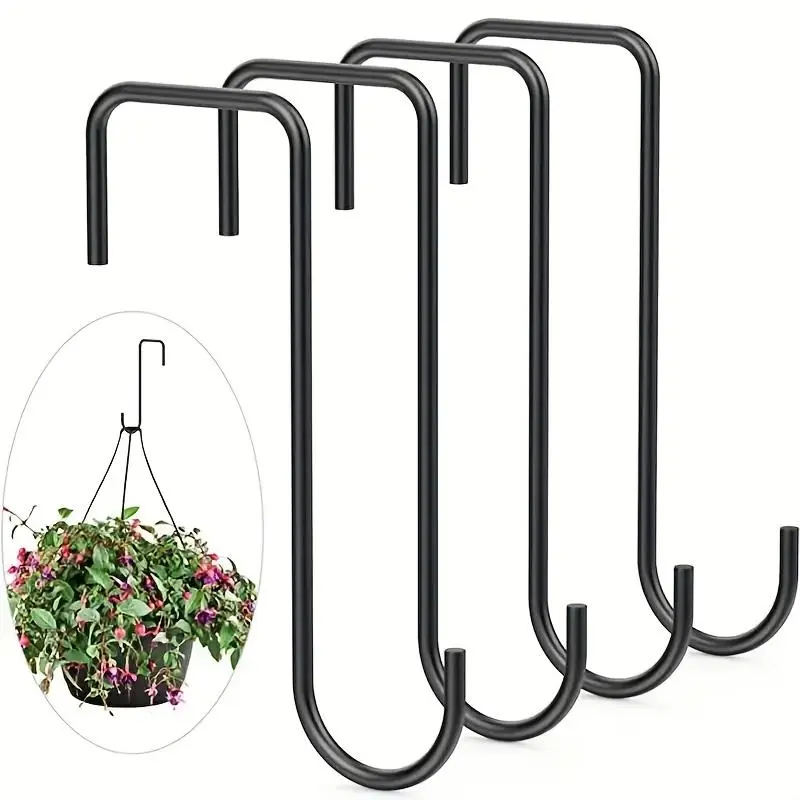 [Heavy-Duty Hooks] 4 Fence Hooks, Heavy-Duty Hooks for Hanging Plants on Doors, Garden Hanging Support Hooks, Suitable for Indoor And Outdoor Plant Hanging, Bird Feeders, Lanterns, Fences (Black), Utility Hooks