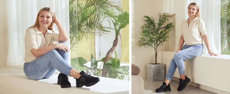 Ortho+rest Women Accommodating to Diabetic-Friendly Shoes with Adjustable Closure Walking Shoes Edema Shoes Suitable for Swollen Feet Sneaker Girl Runner Black Springtok Training