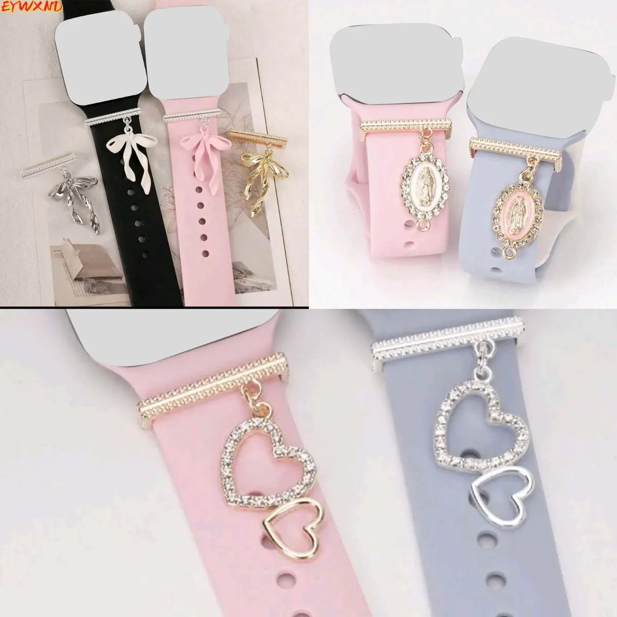 EYWXND Suitable for Apple Watch band decorative rings, universal silicone watch band butterfly decorative ring studs tiktokshopbacktoschool