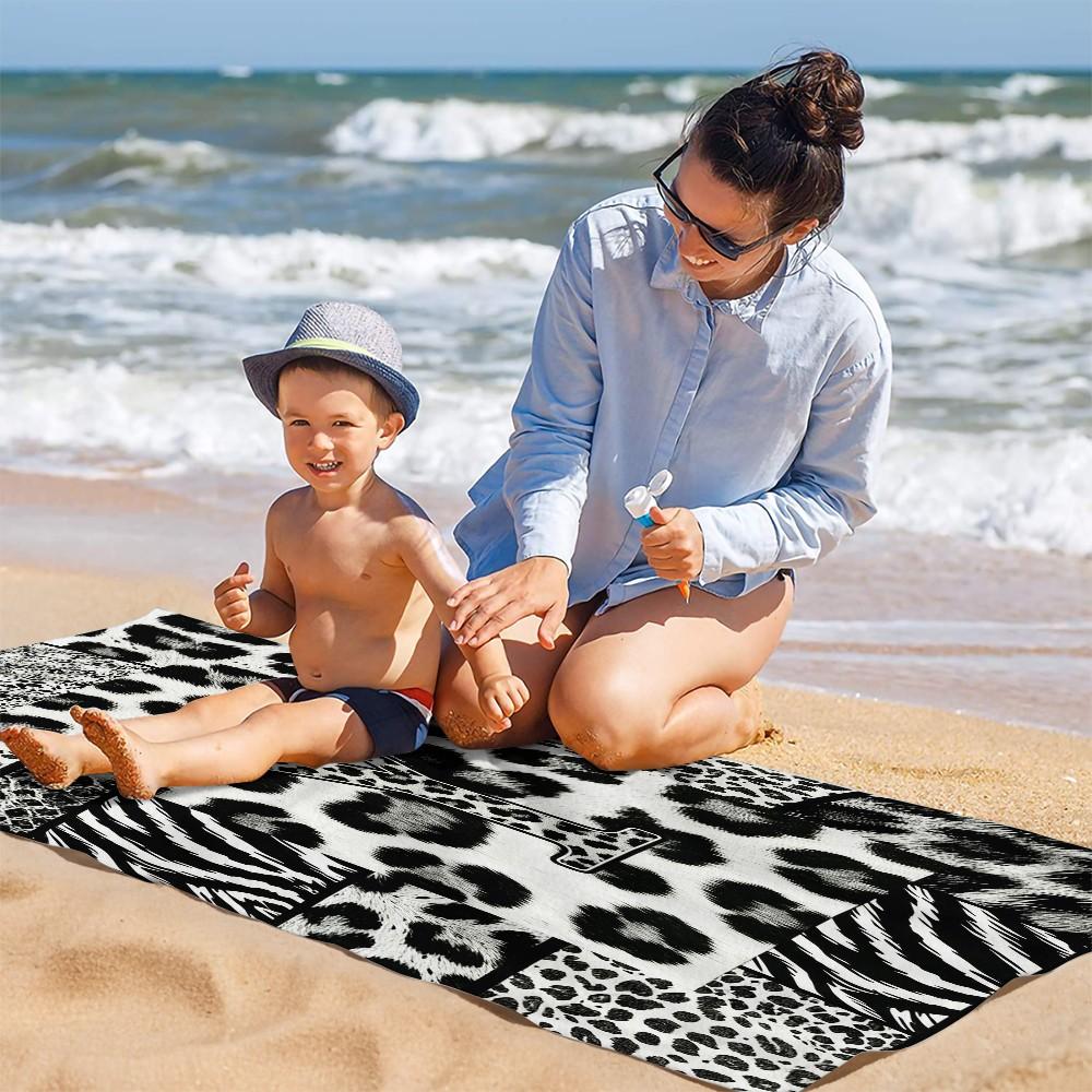 High Street Initial Leopard Print Beach Towel, Trendy Animal Print Patchwork, Quick Dry Lightweight Portable, Perfect for Trendsetters Pool Daily Use