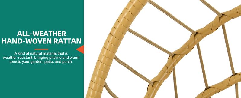 Yitahome Wicker Swing Egg Chair with Cushions 350lbs, Foldable Hanging Basket Chair W/Stand Rattan Hammock Chair for Outdoor, Indoor, Patio, Bedroom - Grey/Beige