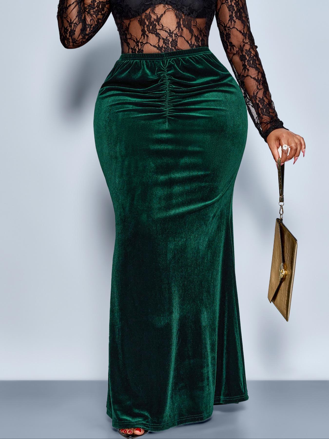 Elegant High Waist Plus Size A-Line Fitted Skirt for Women, Fall Winter Fashion, Plain Pattern, Perfect for Christmas & Valentine's Day, Womenswear