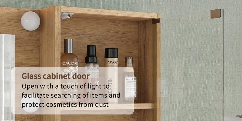 FUSOU 47'' W Fluted Vanity Desk, Makeup Vanity with Power Oultlet, 7 Drawers Vanity with 10 LED Lights and Mirror, 3 Lighting Modes Adjustable, Glass Top, Vanity with Chair for Bedroom, Natural FUSOU 47'' W Fluted Vanity Desk, Makeup Vanity with Power Oultlet, 7 Drawers Vanity with 10 LED Lights and Mirror, 3 Lighting Modes Adjustable, Glass Top, Vanity with Chair for Bedroom, Natural