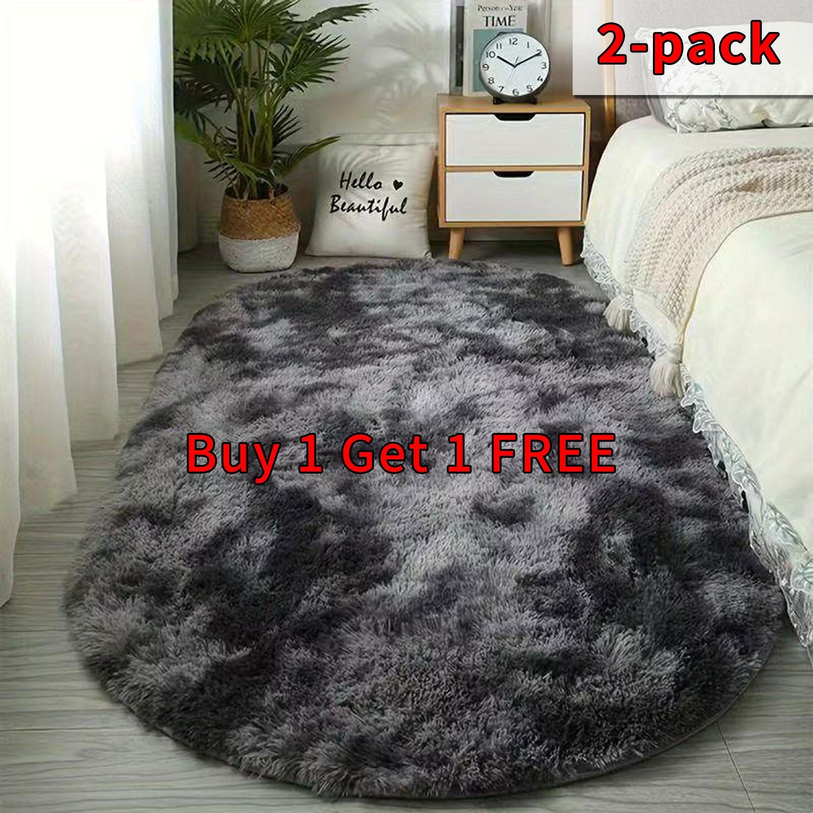 2 Piece Set Nordic Style Oval Long Rug, Bedroom Balcony Carpet, Living Room Full Spread, Simple Long Hair Floor Mat, Indoor Rug