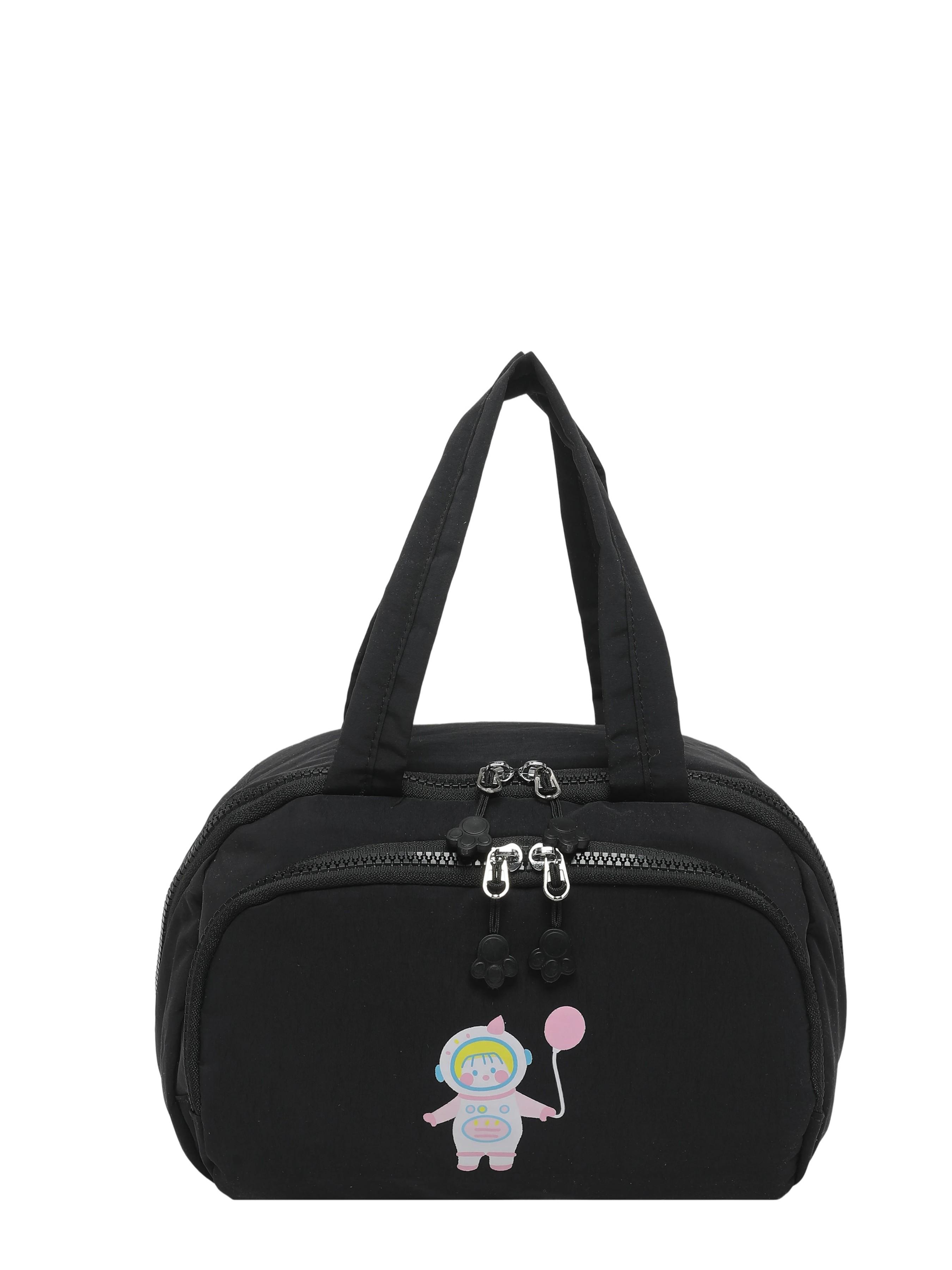 Cute Astronaut Print Multi-Compartment Makeup Bag, Waterproof Nylon Material, Travel Portable Cosmetic Organizer, Handbag with Multiple Pockets