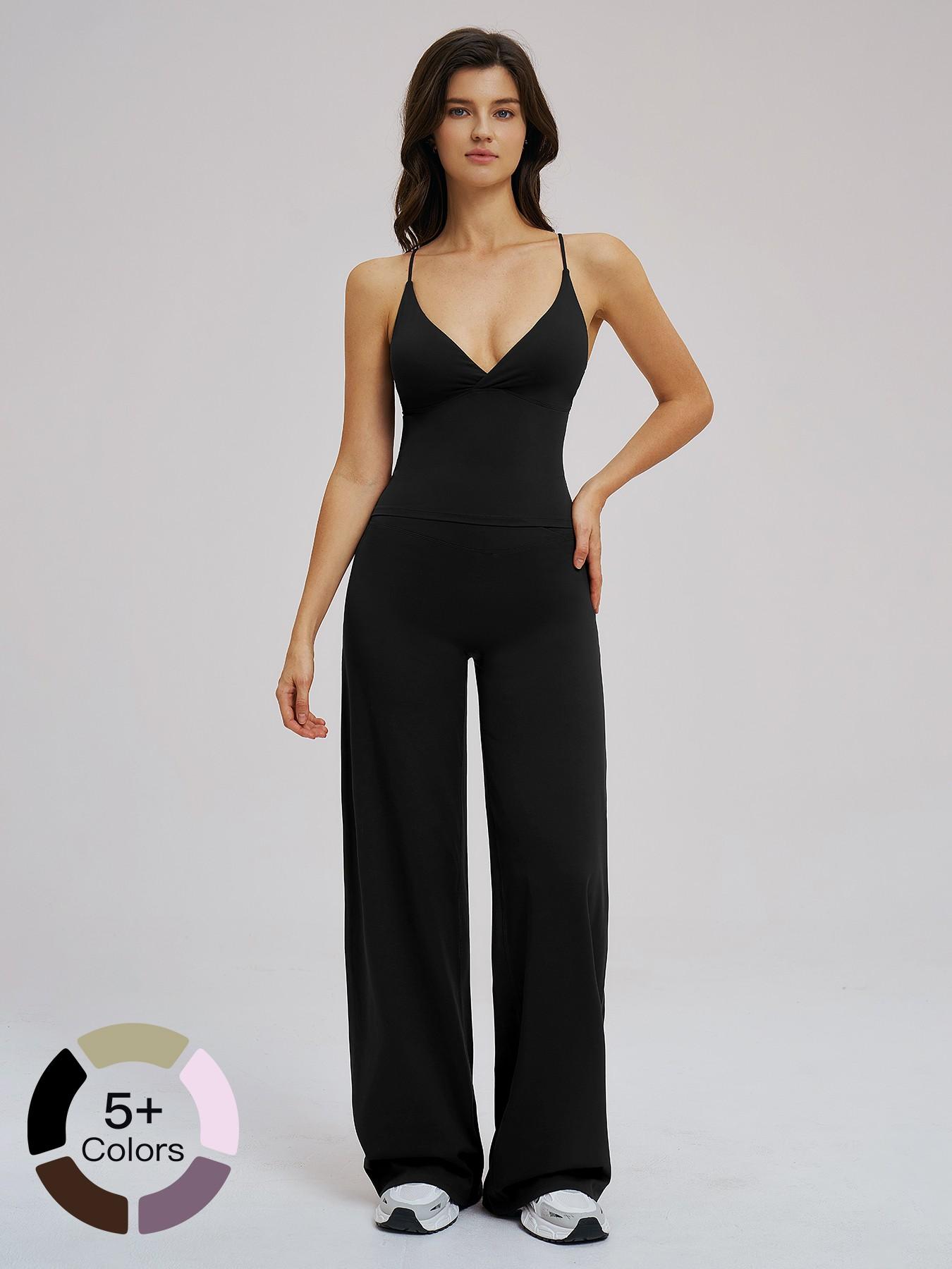 Cross-Border Brushed Sportswear Set, Running Workout Suit, Wide-Leg Backless Casual, Outdoor Cycling Running Yoga Set, Comfortable and Stylish