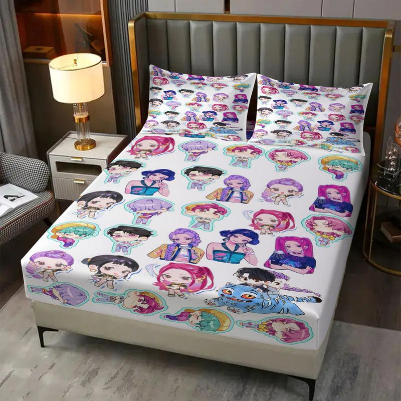 K Pop Demon Hunters Soft Breathable Fitted Sheet Set, bed sheets set, 3 Counts/set including 1 Fitted Sheet & 2 Pillowcases, Cute Idol Themed Decor for Bedrooms and Gifts K Pop Demon Hunters Soft Breathable Fitted Sheet Set, bed sheets set, 3 Counts/set including 1 Fitted Sheet & 2 Pillowcases, Cute Idol Themed Decor for Bedrooms and Gifts