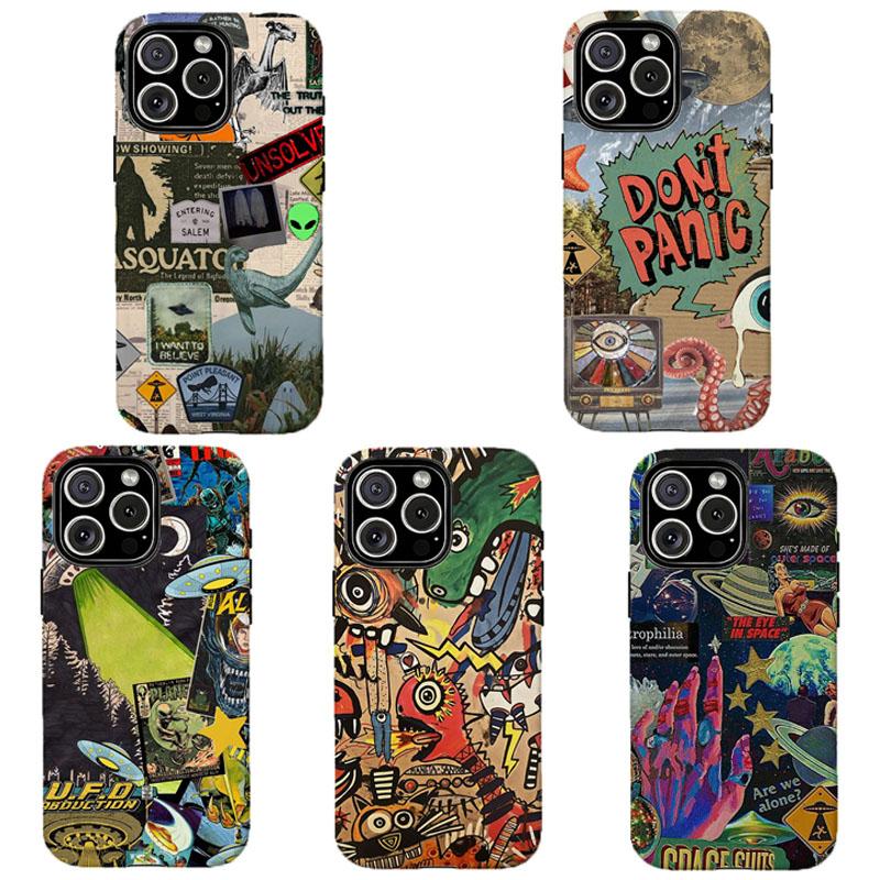 Alien & UFO Collage Phone Case | Retro Y2K Grunge Aesthetic , For iPhone 11 12 13 14 15 16 17 Pro Max For Samsung S26 S25 S24 S23 S22-Gift For Her/Him/Anime lovers